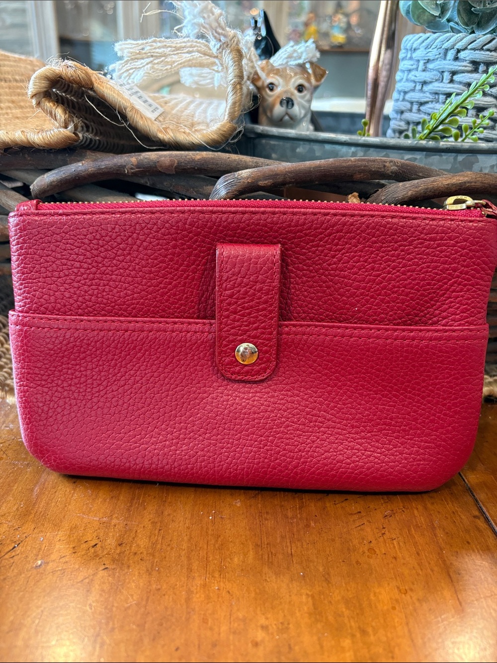 Lodis Red Pebbled Leather Wristlet and Wallet Set - Picture 3 of 9